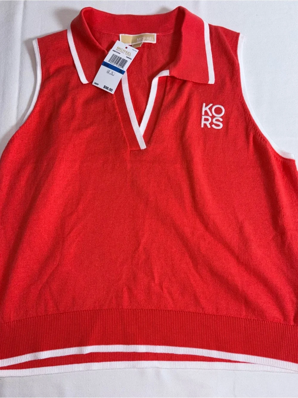 Michael Kors Red Sleeveless Polo Vest with White Trim size XL new tennis preppy